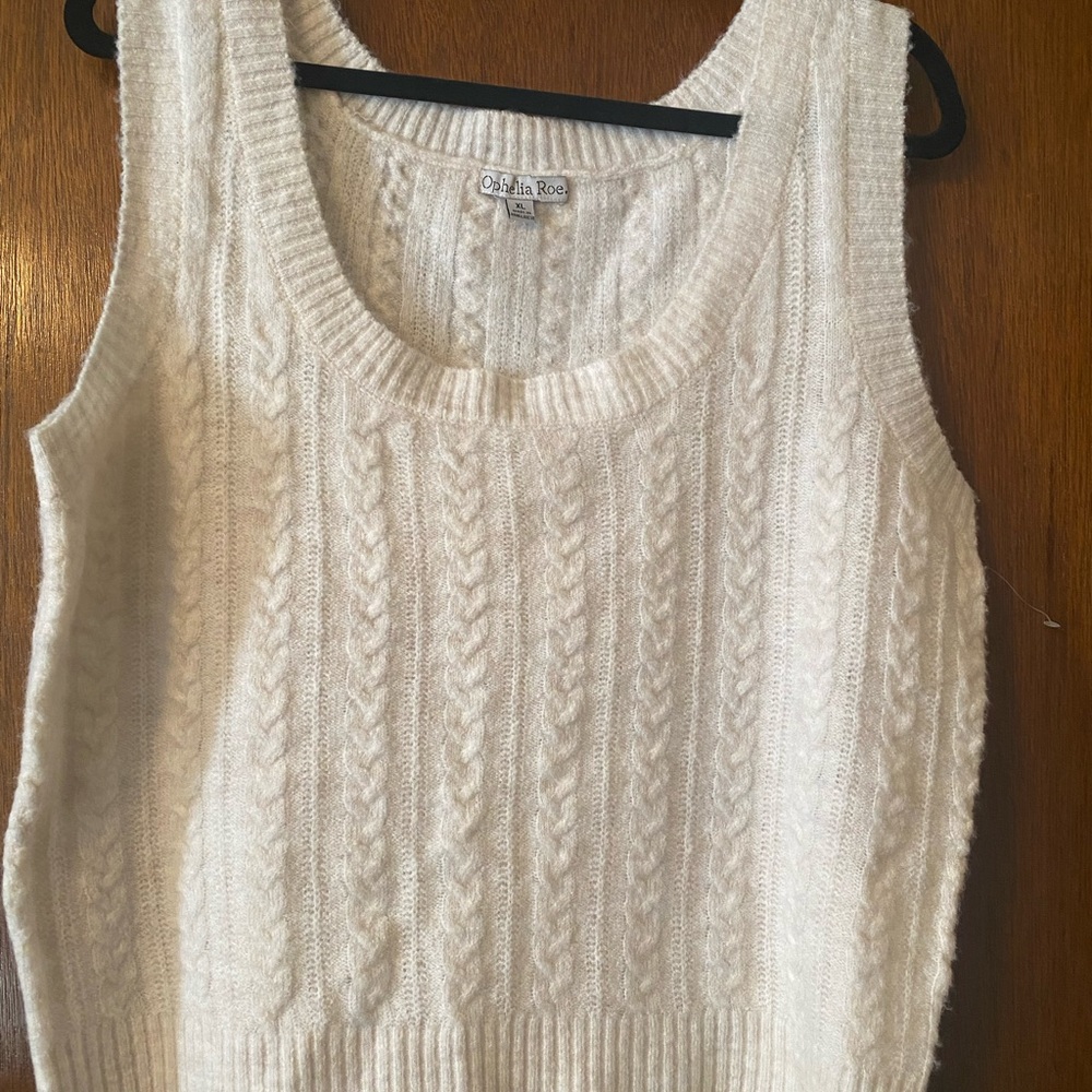 Ophelia Roe, Cable Knit, Scoop-Neck Sweater Vest, Womens, XL, Off-White, NWOT